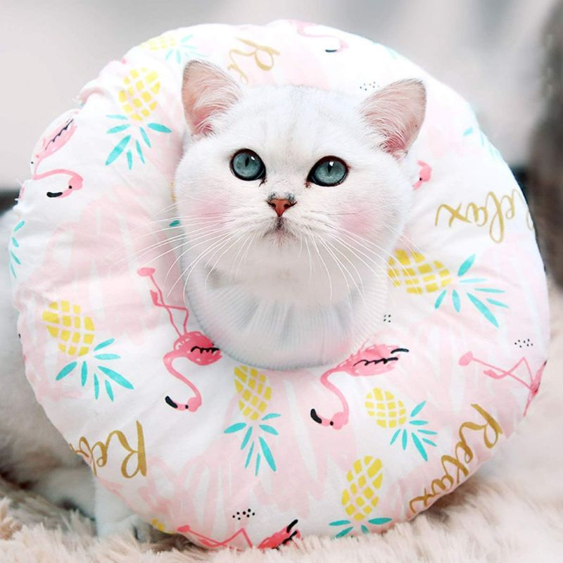 Photo 1 of Pet Cat Recovery Collar Flamingo Pattern Soft Cotton Pet Cone Collar for After Surgery Small Dog Cat Size M 