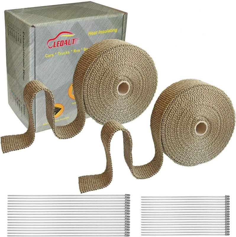 Photo 1 of LEDAUT 2 Roll 2" x 50' Titanium Exhaust Heat Wrap Roll for Motorcycle Fiberglass Heat Shield Tape with Stainless Ties