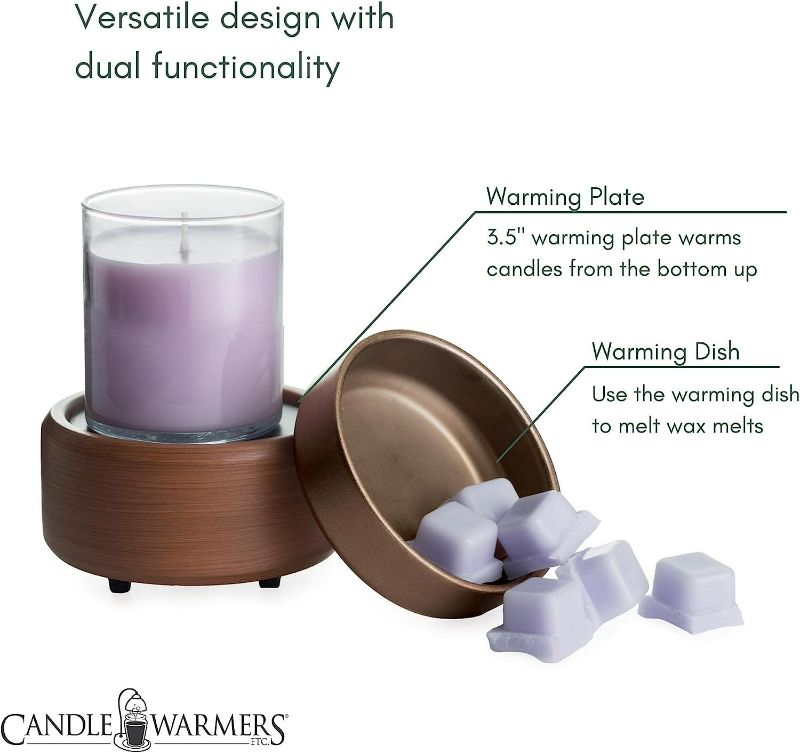 Photo 2 of CANDLE WARMERS ETC 2-in-1 Candle and Fragrance Warmer for Warming Scented Candles or Wax Melts and Tarts with to Freshen Room, Bronze and Walnut-Finish Ceramic