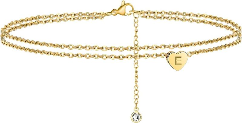 Photo 1 of Ursteel Ankle Bracelets for Women, 14K Gold Plated Dainty Layered Heart Initial Anklets for Women Teen Girls