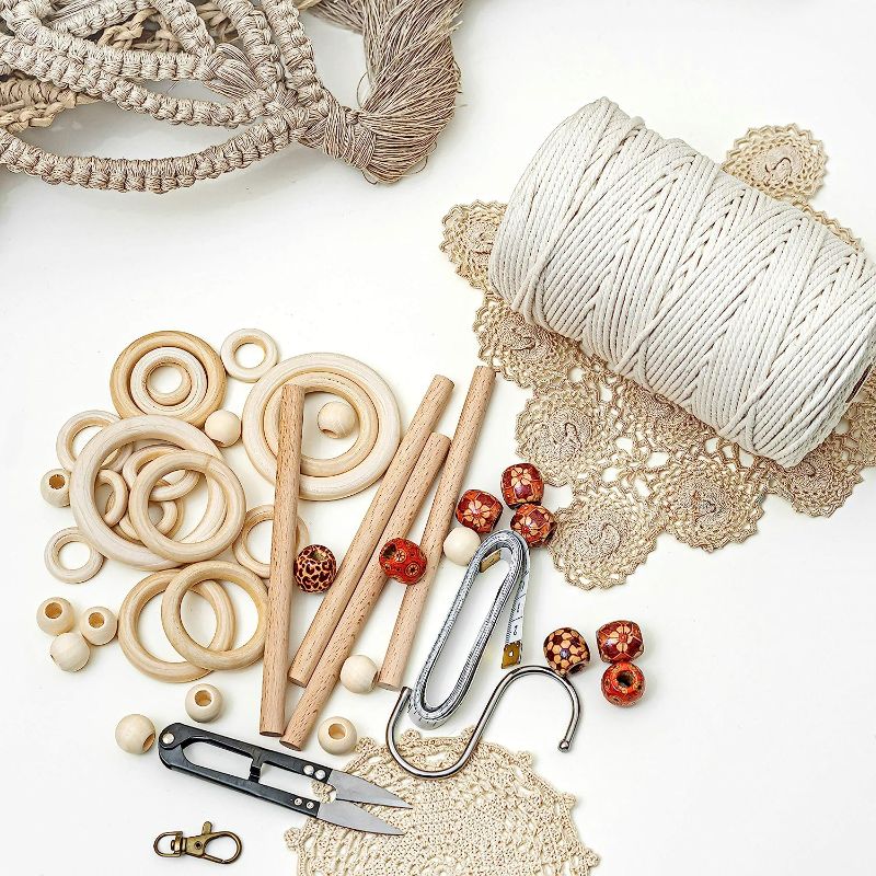 Photo 2 of Macrame Kit - 227pc Macrame Wall Hanging Kit. Macrame Plant Hanger Kit Supplies 225y Macrame Cord 3mm Beads Wood Dowels Rings E Book. Macrame Starter Set Hanging Plant DIY Craft Kits Adults Beginners