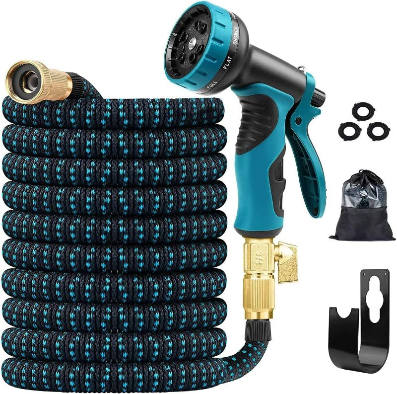 Photo 2 of 50FT Garden Hose, Water Hose 100 feet with 10 Function Spray Nozzle, Extra Strength 3750D, Durable 4-Layers Latex Flexible Hose with 3/4" Solid Brass Fittings, Leakproof