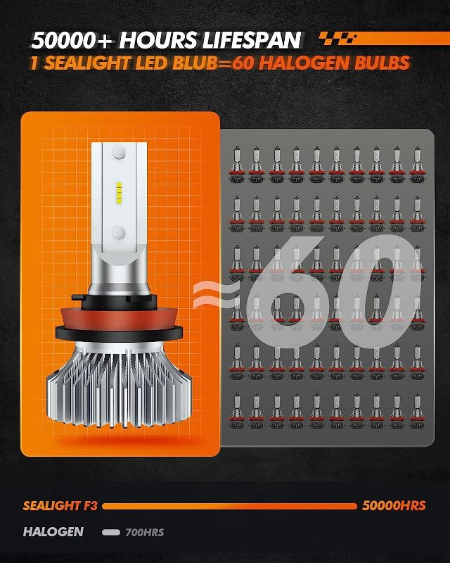 Photo 3 of SEALIGHT H11 H8 H9 LED Bulbs LED Fog Lights Bulb, 6000k 400% Much Brighter, 16 LED Chips H11 LED Light Bulb Conversion Kit for Car, 50,000+ Hour Lifespan, IP67 Waterproof, Pack of 2