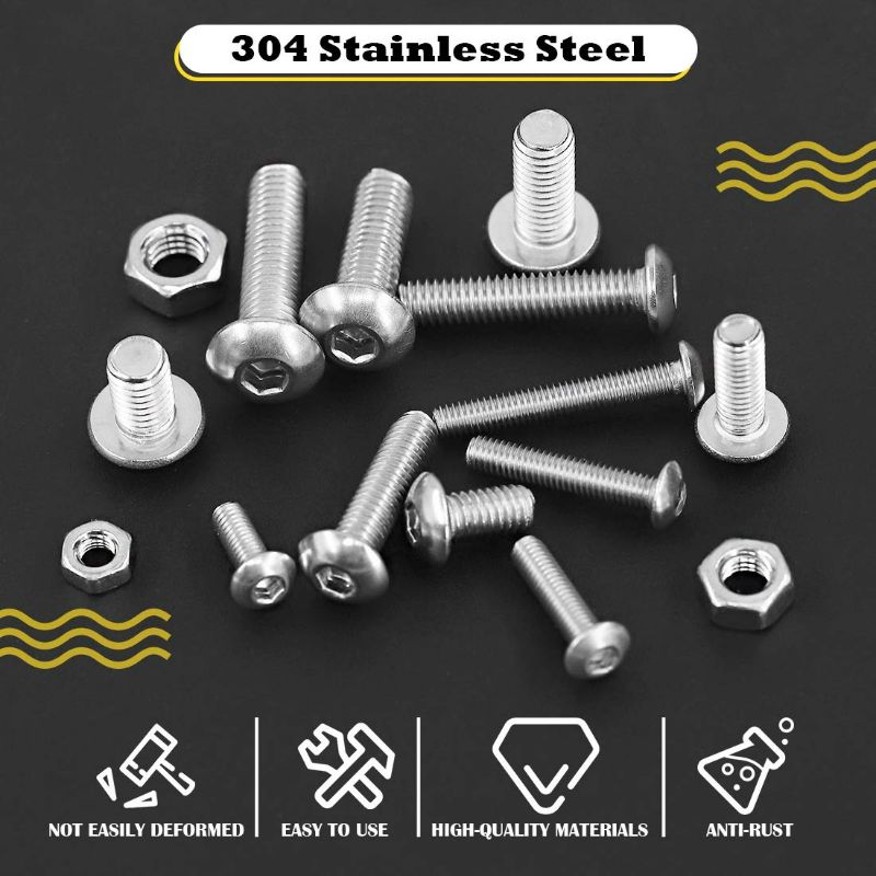 Photo 2 of Hilitchi 510pcs M3 M4 M5 Stainless Steel Button Head Hex Socket Head Cap Bolts Screws Nuts Assortment Kit - 304 Stainless Steel (Button Head)