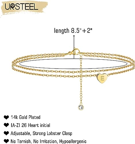 Photo 1 of Ursteel Ankle Bracelets for Women, 14K Gold Plated Dainty Layered Heart Initial Anklets for Women Teen Girls