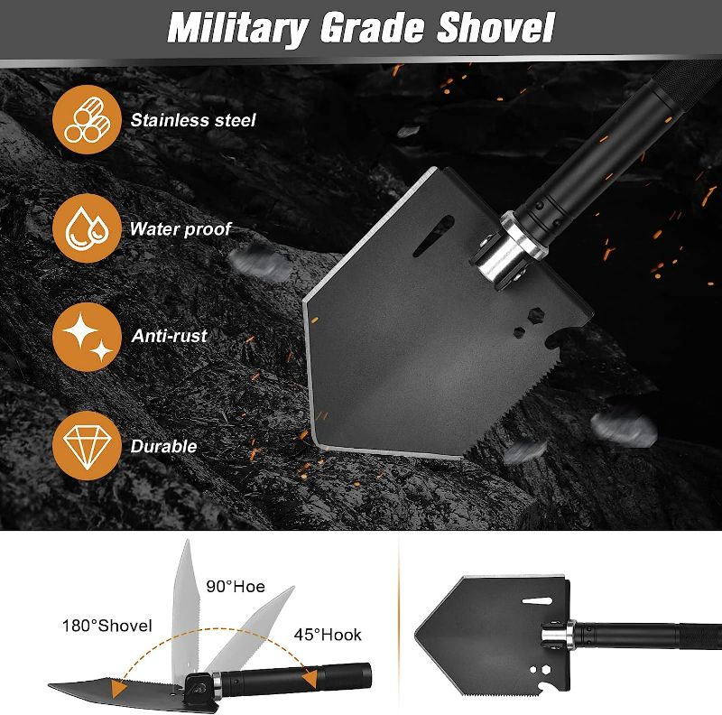 Photo 2 of iunio Survival Shovel Multitool with Axe, Camping Shovel Hatchet, Tactical Shovel, Folding with Carrying Bag for Camping, Hiking, Backpacking, Entrenching, Car Emergency