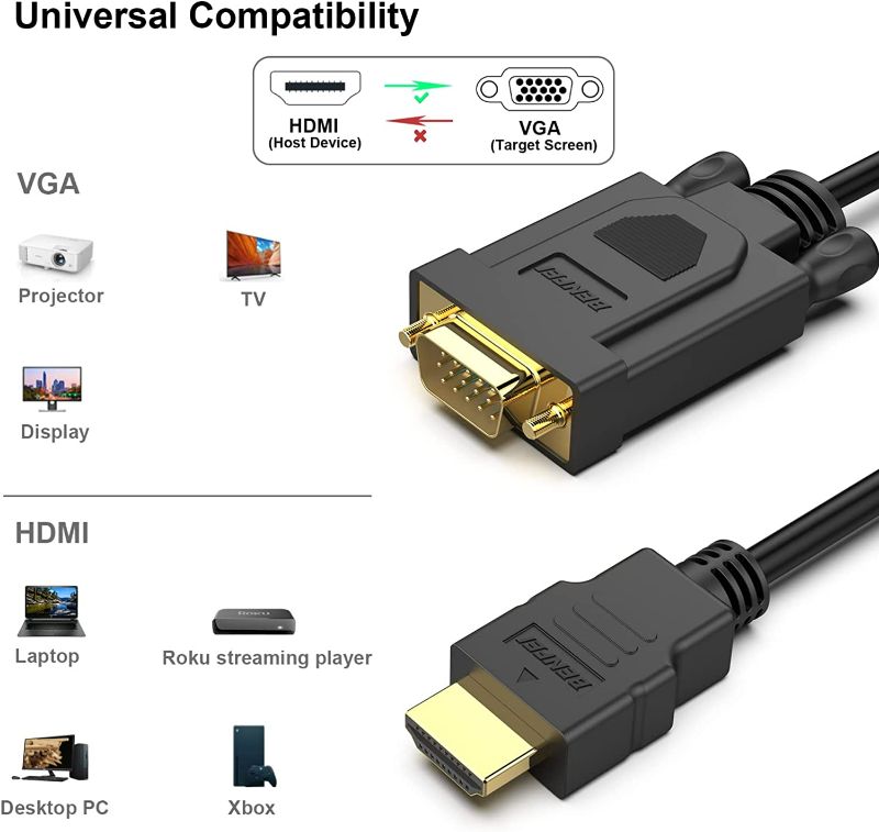 Photo 3 of BENFEI HDMI to VGA 6 Feet Cable, Uni-Directional HDMI to VGA Cable (Male to Male) Compatible for Computer, Desktop, Laptop, PC, Monitor, Projector, HDTV, Raspberry Pi, Roku, Xbox and More