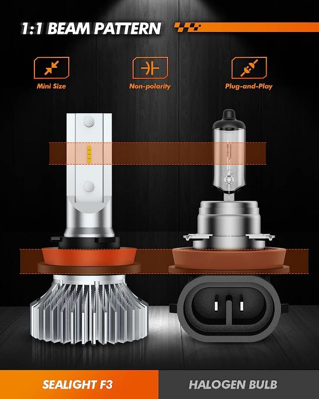 Photo 1 of SEALIGHT H11 H8 H9 LED Bulbs LED Fog Lights Bulb, 6000k 400% Much Brighter, 16 LED Chips H11 LED Light Bulb Conversion Kit for Car, 50,000+ Hour Lifespan, IP67 Waterproof, Pack of 2