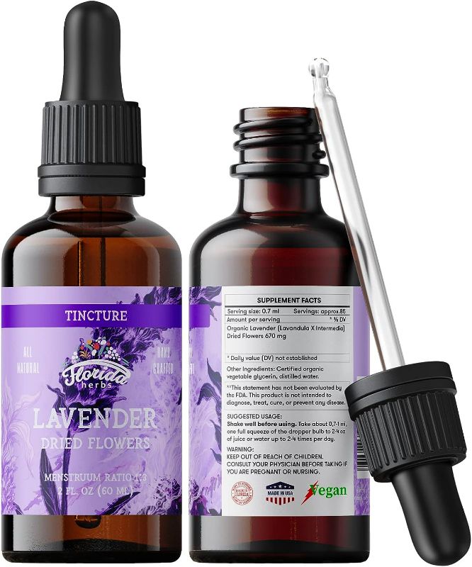 Photo 1 of FLORIDA HERBS Lavender Flower Liquid Extract for Calming Nervous System Support, Organic Lavender Extract (Lavandula X Intermedia) Dried Flow 2 Fl Oz
