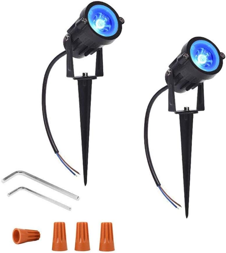 Photo 2 of Pack of 2, Youngine 12V Low Voltage LED Landscape Lights Waterproof Outdoor Walls Trees Flags Spotlights 5W COB Garden Yard Path Lawn Light with Spike Stand (Blue),NO PLUG