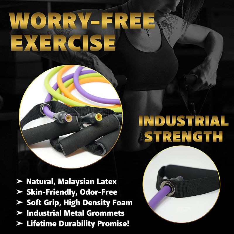 Photo 4 of Resistance Bands Set for Men, Women, Exercise & Workout. Fitness Bands for Leg & Bicep Work. Workout Bands for Working Out. Stretch Bands for Physical Therapy. Strength Bands. Elastic Weight Training.