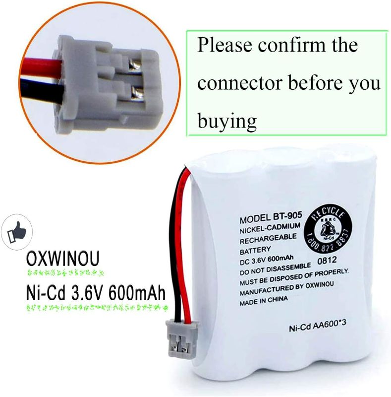 Photo 2 of OXWINOU BT-905 BT905 Rechargeable Cordless Handset Phone Battery Compatible with for BBTY0663001 BBTY-0444001 BP-800 BP-905 BT-1006 3.6v 600mAh Ni-CD (4-Pack BT905)