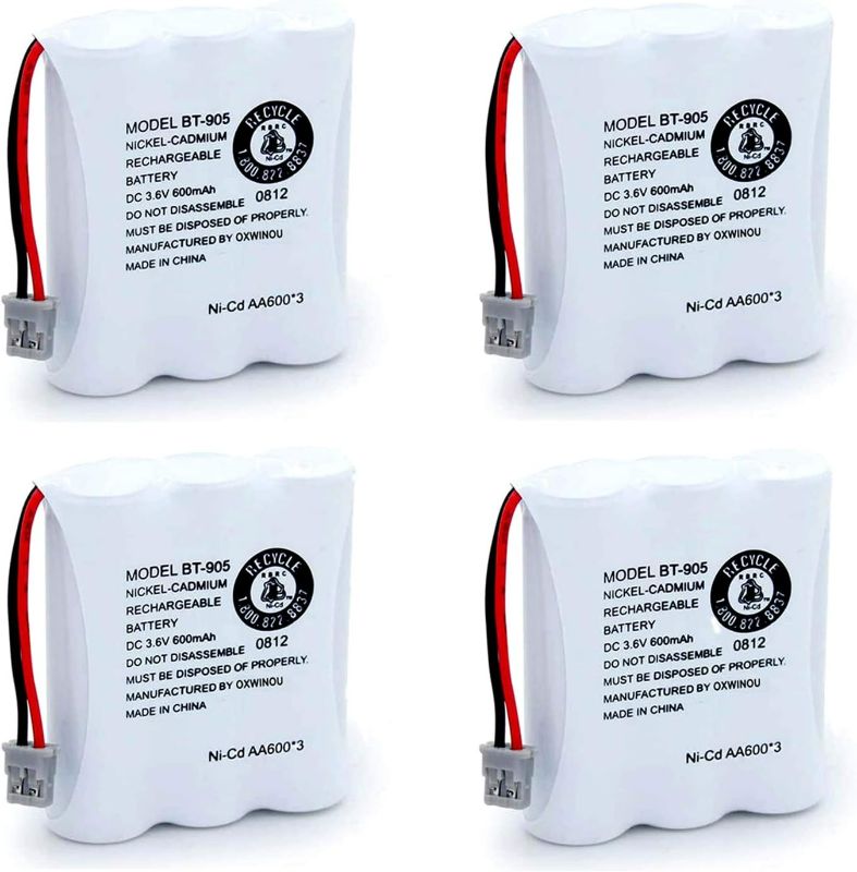 Photo 1 of OXWINOU BT-905 BT905 Rechargeable Cordless Handset Phone Battery Compatible with for BBTY0663001 BBTY-0444001 BP-800 BP-905 BT-1006 3.6v 600mAh Ni-CD (4-Pack BT905)