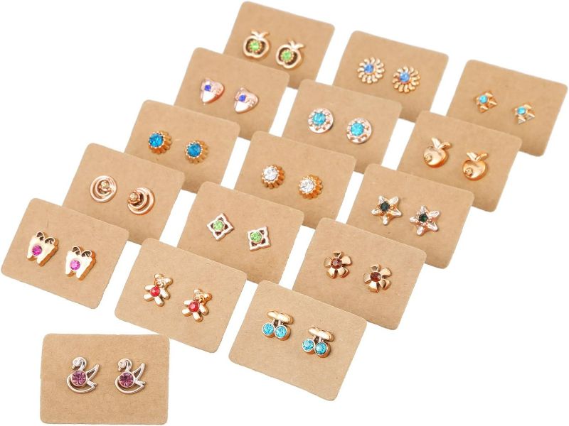 Photo 4 of SATINIOR 400 Pack Stud Earring Cards Paper Earring Display Card for Selling with 200 Pcs Self-Seal Bags Earring Holder Cards Earrings Tags Stud Earring Cards for Studs, 1.57 x 1.18 Inches, Brown