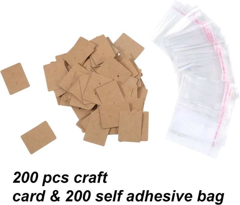 Photo 1 of SATINIOR 400 Pack Stud Earring Cards Paper Earring Display Card for Selling with 200 Pcs Self-Seal Bags Earring Holder Cards Earrings Tags Stud Earring Cards for Studs, 1.57 x 1.18 Inches, Brown