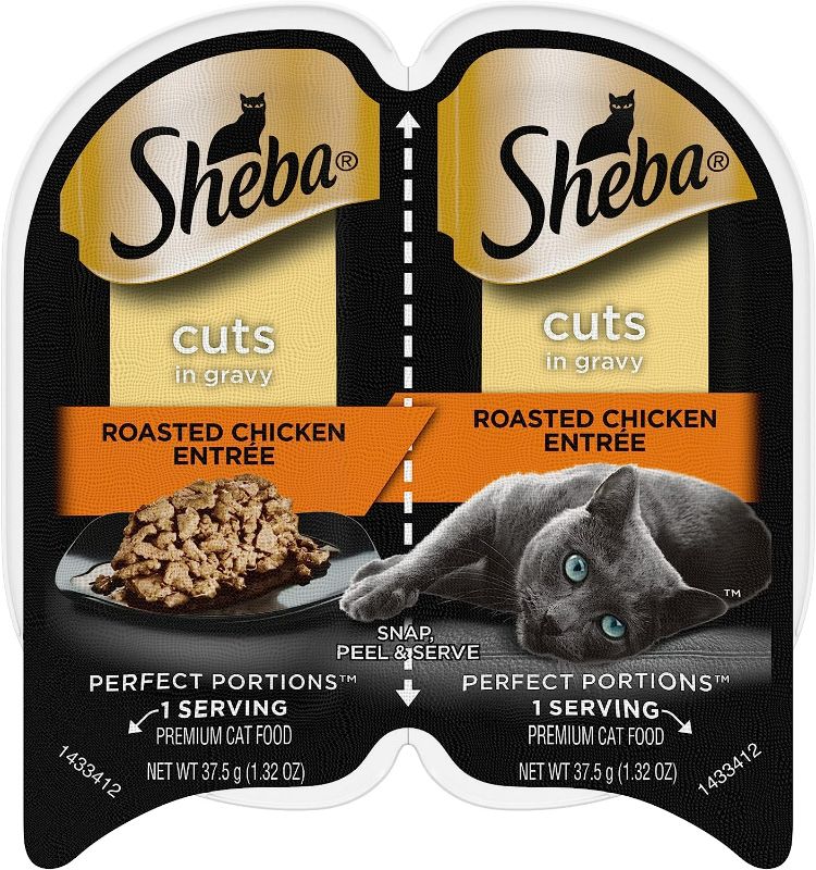 Photo 1 of SHEBA PERFECT PORTIONS Cuts in Gravy Wet Cat Food Trays (24 Count, 48 Servings), Roasted Chicken Entrée, Easy Peel Twin-Pack Trays