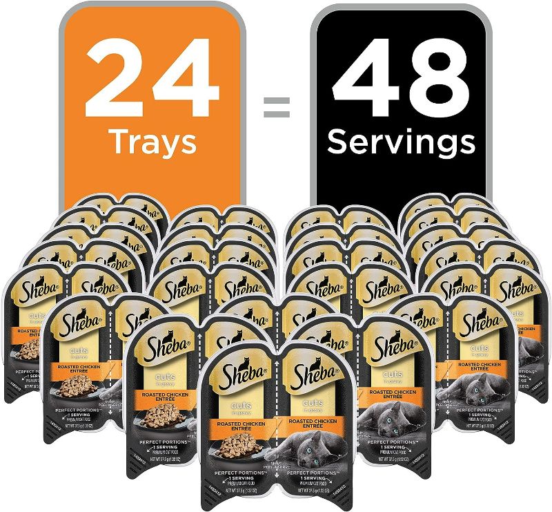 Photo 2 of SHEBA PERFECT PORTIONS Cuts in Gravy Wet Cat Food Trays (24 Count, 48 Servings), Roasted Chicken Entrée, Easy Peel Twin-Pack Trays