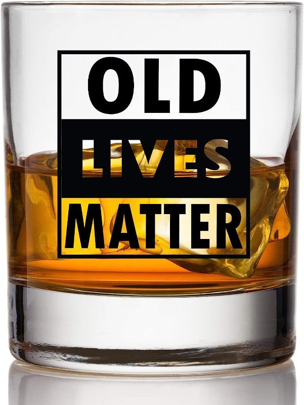 Photo 2 of Old Lives Matter Whiskey Scotch Glass - 11oz - Funny Retirement or Birthday Gifts for Men - Unique Gag Gifts for Dad, Grandpa, Old Man, or Senior Citizen - Old Fashioned Whiskey Glasses