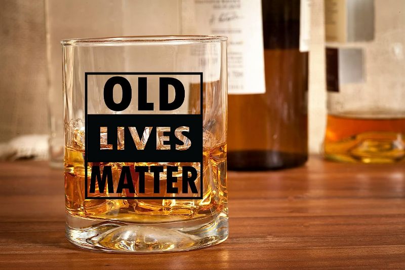 Photo 1 of Old Lives Matter Whiskey Scotch Glass - 11oz - Funny Retirement or Birthday Gifts for Men - Unique Gag Gifts for Dad, Grandpa, Old Man, or Senior Citizen - Old Fashioned Whiskey Glasses