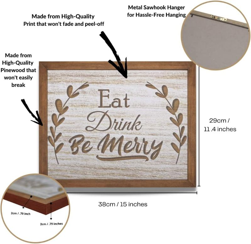 Photo 2 of Eat Signs Kitchen Decor - Eat Drink be Merry Wall Decor - The Decor Buddy - Easy to Hang and Non Fade -15 by 12 Inches - For your Kitchen - Dining Room and Cafes -Make your Wall More Appealing