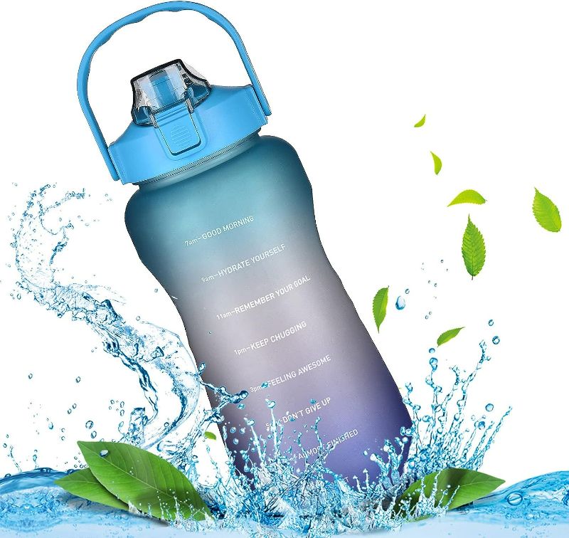 Photo 1 of VOGVOG Half Gallon/64oz Leakproof BPA Free Water Bottle with Motivational Time Marker & Straw to Remind You Drink Enough Water Throughout The Day for Fitness, Gym, Outdoor Sports(Blue/Purple Gradient)
