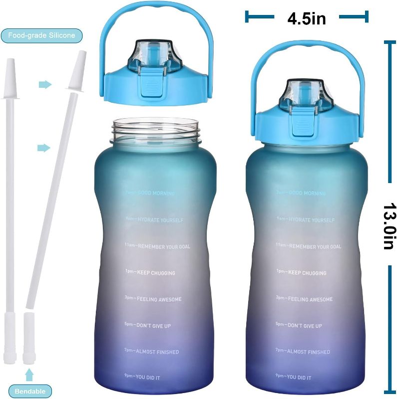 Photo 2 of VOGVOG Half Gallon/64oz Leakproof BPA Free Water Bottle with Motivational Time Marker & Straw to Remind You Drink Enough Water Throughout The Day for Fitness, Gym, Outdoor Sports(Blue/Purple Gradient)
