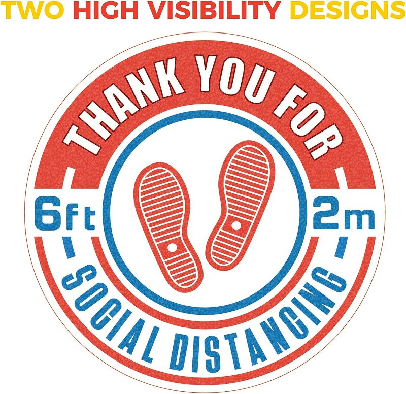 Photo 2 of 12 Pack 8-Inch Social Distancing Floor Sticker Decals - Bulk Professional Anti-Slip, Waterproof 6 Feet Social Distancing Floor Signs - Removable, for Hard Floors Or Carpet
