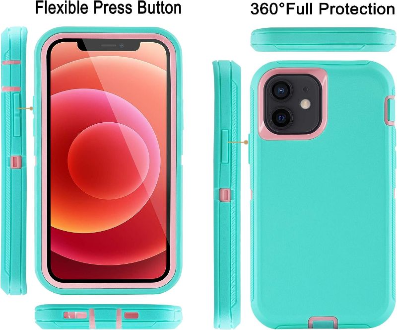 Photo 2 of GYJ for iPhone 12/for iPhone 12 Pro Case 6.1" with 2 Screen Protector,Full Body Rugged Heavy Duty Military Grade Cover,Shockproof/Drop Proof Protection Phone Case (Light Blue Pink)