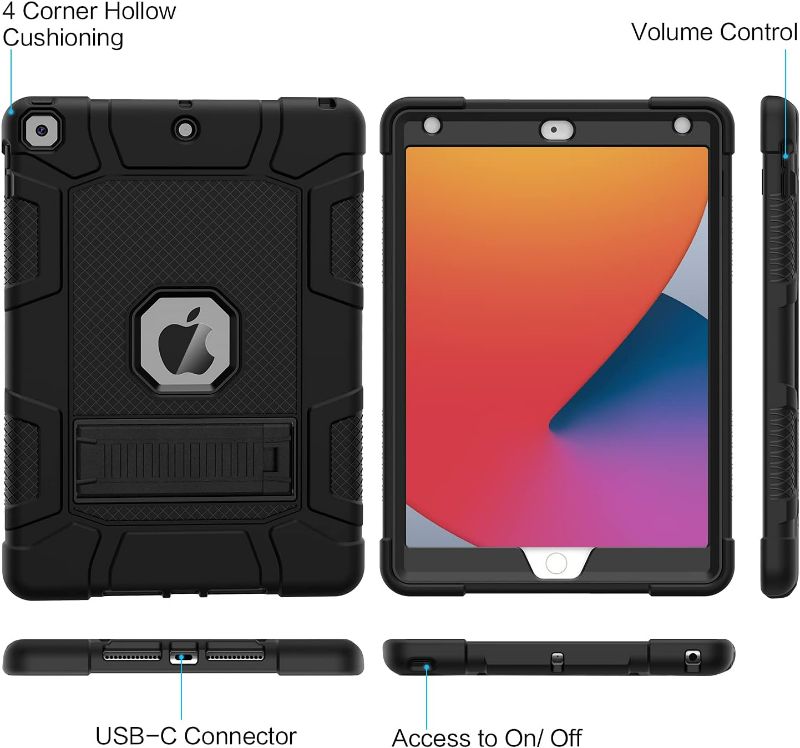 Photo 1 of Azzsy Case for iPad 9th/ 8th/ 7th Generation (10.2 Inch, 2021/2020/2019 Model), Slim Heavy Duty Shockproof Rugged Protective Case (Black)
