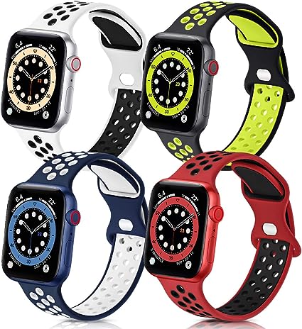 Photo 1 of GROGON Compatible with Apple Watch Bands 44mm 42mm 45mm 41mm 40mm 38mm for Men Women, 4 Pack Silicone Sport Waterproof Breathable Soft Replacement Strap for iWatch SE Series 7/6/5/4/3/2/1
