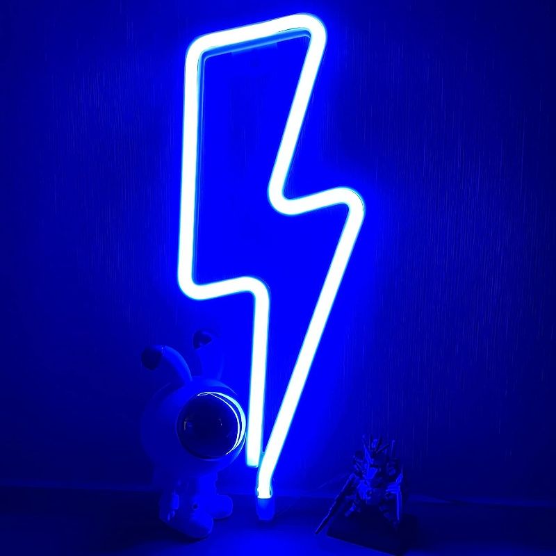 Photo 1 of EASETIME Lightning Bolt Neon Signs LED Signs for Bedroom Wall USB Powered Light Up Sign Lightning Bolt LED Light Room Decor for Teen Girls Gifts for Boys Lightning Neon Lights for Party,Birthday,Bar,Blue
