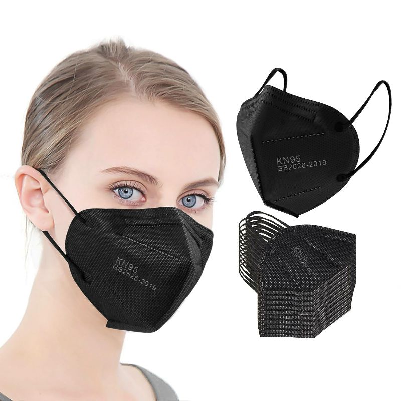 Photo 2 of 25pcs KN95 Face Mask Black 5 Layer Cup Dust Safety Masks Filter Efficiency?95% Breathable Elastic Ear Loops Black Masks
