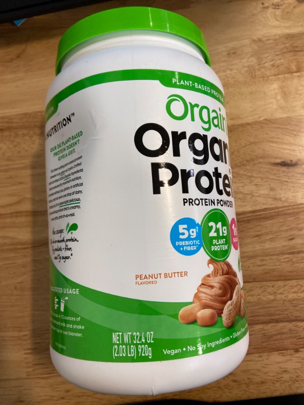 Photo 2 of Orgain Organic Vegan Protein Powder, Peanut Butter - 21g of Plant Based Protein, Low Net Carbs, Non Dairy, Gluten/ Lactose Free, No Sugar Added, Soy Free, Kosher, Non-GMO, 2.03 Pound Peanut Butter (2.03 LB)