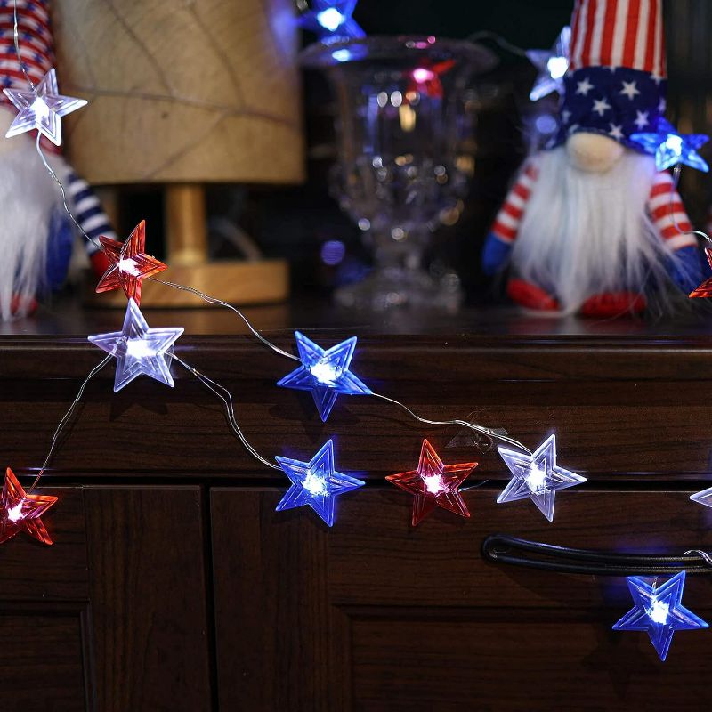 Photo 1 of American 4th of July Independence Day Decorative Lights Red White Blue 30 Stars 10ft USB Operated with Remote for Labor Veterans Day Patriotic Christmas Tree
