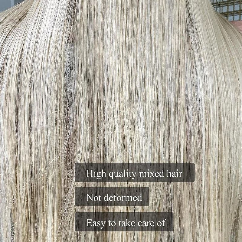 Photo 2 of Long Blonde Lace Front Wig for Women, 30 Inch Natural Hair Straight Synthetic Wigs Middle Part,Hand Tied/Longlife/Lightweight