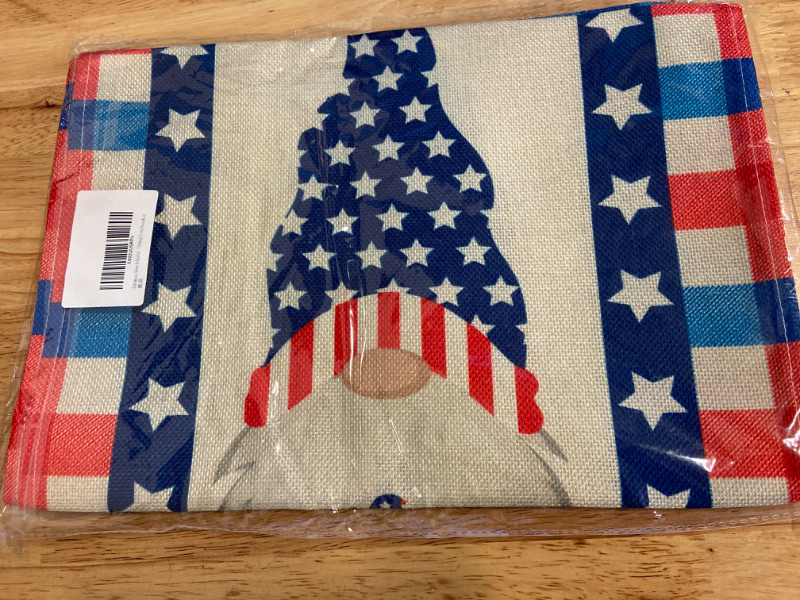 Photo 1 of Teeker American Patriotic Table Runner for 4th of July Memorial Day Decorations with Red White and Blue Stripe Gnomes for Home Party Kitchen Dinning Table Decorations
