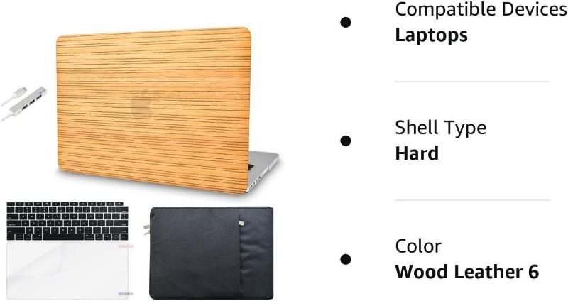 Photo 2 of KECC Leather Case Compatible with MacBook Air 13" Retina (2021/2020, Touch ID) w/Keyboard Cover + Sleeve + Screen Protector + USB (Bundle) Italian Leather Case A2337 M1 A2179(Wood Leather 6)
