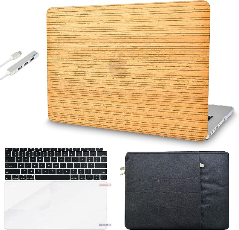 Photo 1 of KECC Leather Case Compatible with MacBook Air 13" Retina (2021/2020, Touch ID) w/Keyboard Cover + Sleeve + Screen Protector + USB (Bundle) Italian Leather Case A2337 M1 A2179(Wood Leather 6)
