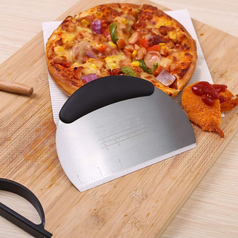 Photo 2 of 2 pcs Dough Pastry Scraper Chopper/Stainless Steel Dough Scraper Cutter with Ergonomic Rubber Non-Slip Grip/Dough Scraper Cutter/Pro Pastry Pizza Cutter Chopper (Black)
