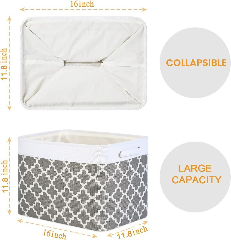 Photo 1 of Bidtakay Large Baskets for Storage Cloth Bins with Handles Decorative Baskets for Home Decor Linen Baskets for Shelves 16" X 11.8" X 11.8" Fabric Rectangular Baskets for Closet