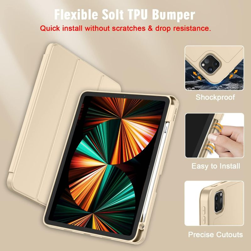 Photo 1 of  iPad Pro 12.9 Inch Case 2022/2021/2020(6th/5th/4th Gen) with Pencil Holder,Smart iPad Case [Support Touch ID and Auto Wake/Sleep] with Auto 2nd Gen Pencil Charging (Gold)
