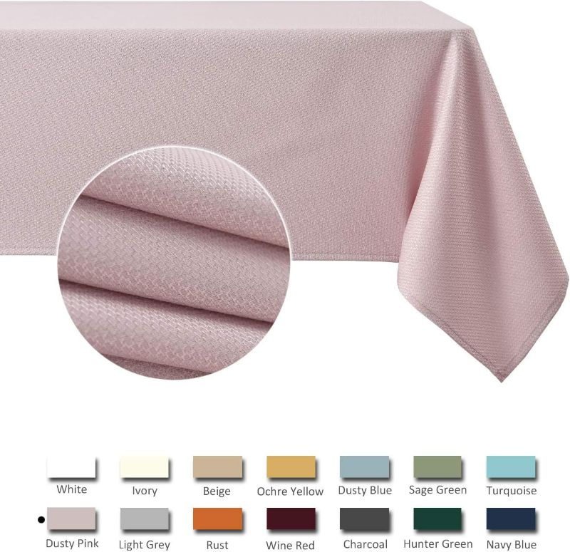 Photo 1 of Maxmill Jacquard Square Tablecloth Waterproof Spillproof Wrinkle Resistant Soft Textured Table Cloth for Dinner and Party Washable Polyester Fabric, Indoor and Outdoor Use, 60 x 60 Inch, Dusty Pink
