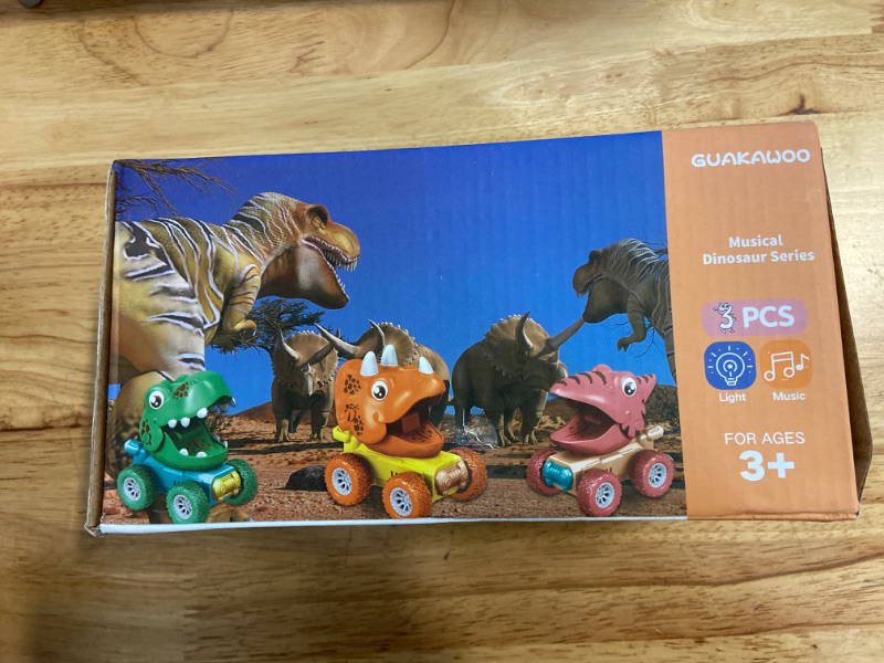 Photo 1 of Dinosaur Toys for 2-5 Year Old Boys, Flashing Lights and Roar Music Toys for 3 Year Old Boy, 3pcs Dinosaurs Pull Back Cars, Monster Trucks Christmas Birthday Gifts for Kids Age 2,4,5

