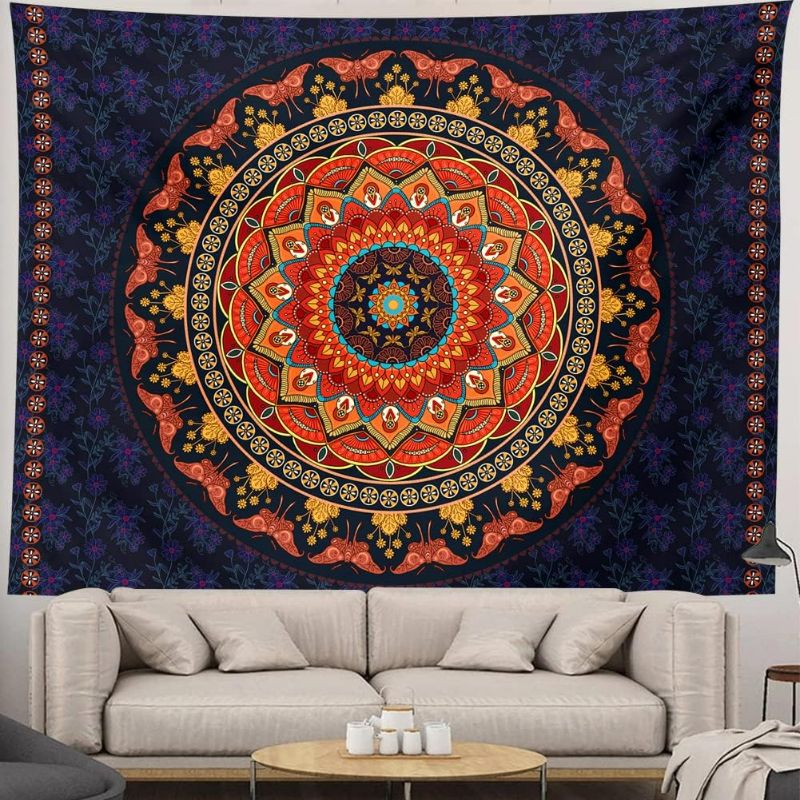 Photo 1 of TTYQXZ Bohemian Mandala Tapestry - Hippie Butterfly Tapestries Wall Hanging Indian Psychedelic Moth Floral Aesthetic Art Print Home Decor for Bedroom Large Tapestry (Large (60?x 80?), Orange)
