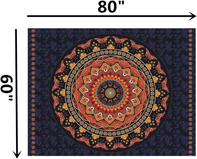 Photo 3 of TTYQXZ Bohemian Mandala Tapestry - Hippie Butterfly Tapestries Wall Hanging Indian Psychedelic Moth Floral Aesthetic Art Print Home Decor for Bedroom Large Tapestry (Large (60?x 80?), Orange)
