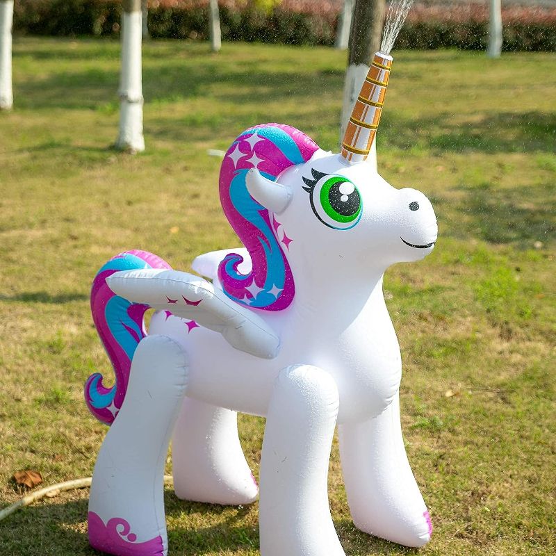 Photo 1 of  Inflatable Unicorn Yard Sprinkler, Inflatable Water Toy for Summer Outdoor Fun, Lawn Sprinkler Toy for Kids