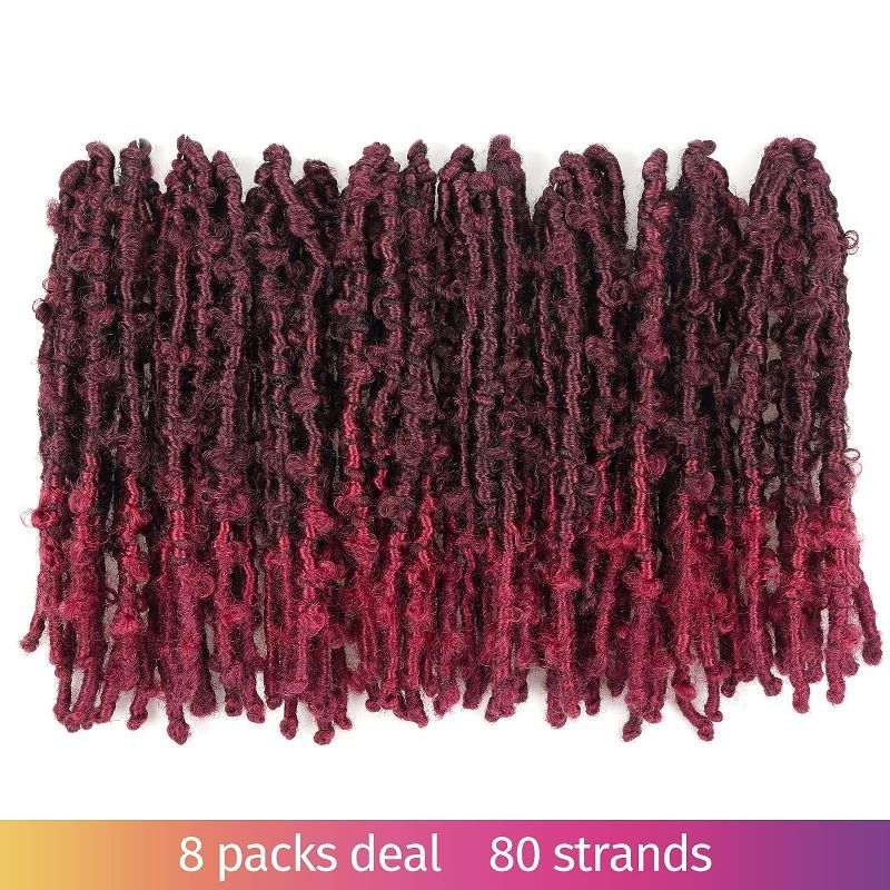 Photo 1 of ToyoTress Butterfly Locs Crochet Hair - 14 inch 8 Pcs Ombre Burgundy Faux Locs Pre-twisted Distressed Crochet Braids Pre-looped Synthetic Braiding Hair Extensions (14 Inch, T118-8P)
