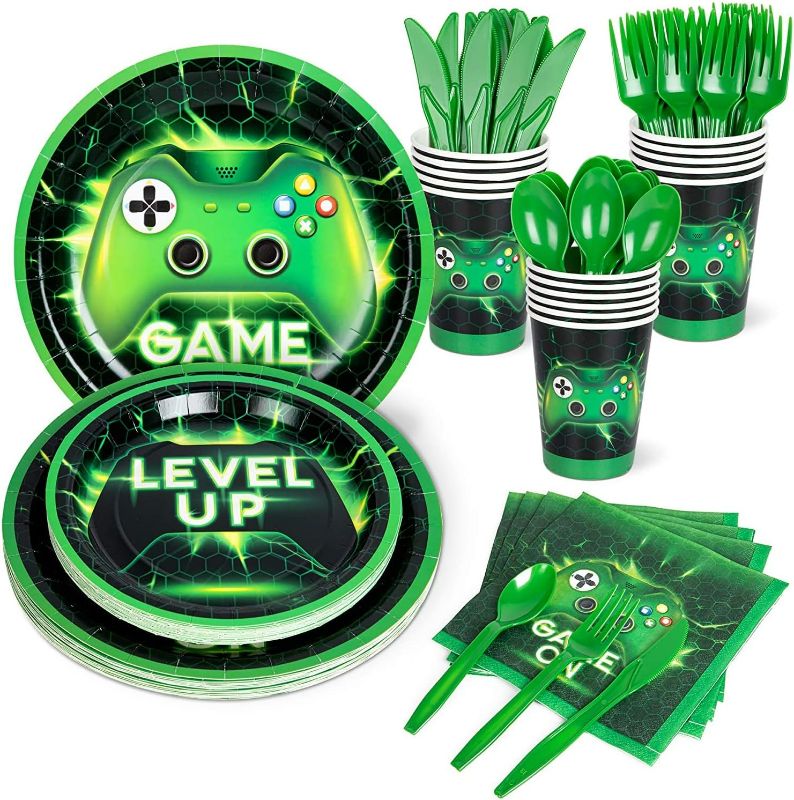 Photo 1 of DECORLIFE Pixel Game Birthday Party Decorations, 112PCS Birthday Decorations for Boys, Gamers (Green)