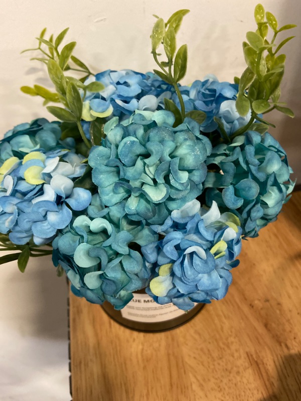 Photo 2 of BAOZOON Artificial Plant Potted Fake Hydrangea Flowers in Metal Pot Suitable for Home Living Room Office Table Wedding Realistic Décor (Blue)
