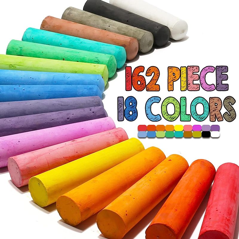 Photo 1 of 162 Pack 18 Colors Washable Sidewalk Chalk Set, Non-Toxic Jumbo Chalk for Outdoor Art Play, Paint on Playground, School Classroom Chalkboard, Office Blackboard, Outside Toys Gift For Kid and Adult
